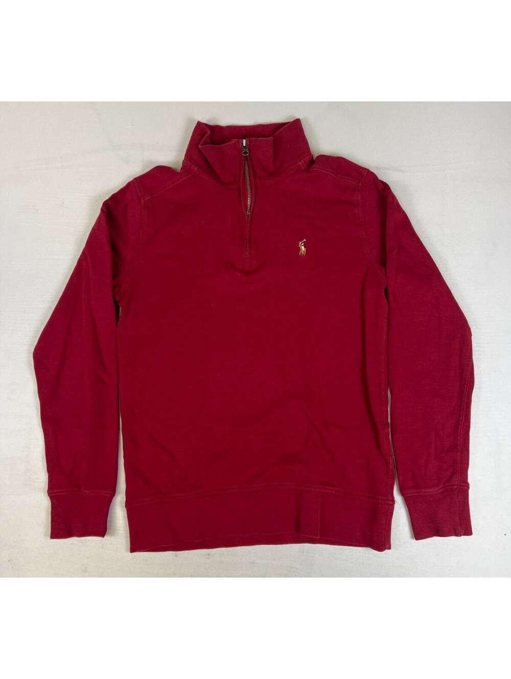 Polo Ralph Lauren Boys M Red Cotton Quarter Zip Pullover Sweater Pony Logo
